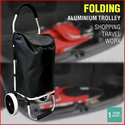 Shopping Cart Trolley Grocery Aluminium Foldable Luggage Wheels Basket Carts Bag • $49.90