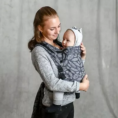 Baby Wrap Mei Tai Baby Carrier Gray Feathers Organic Cotton Mei Tai Baby Wrap • $72