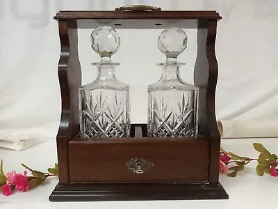 Vintage Double Tantalus Mahogany & Pair Cut Crystal Decanters Antique Tantalus • $526.56