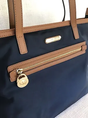 MICHAEL KORS Handbag Purse Tote Navy Blue Nylon Leather Trim EUC Double Srap • $54.99