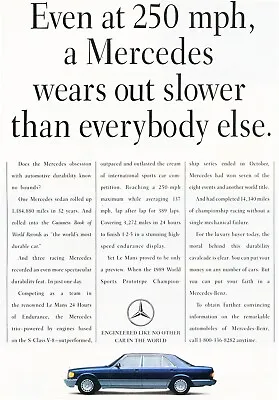 Mercedes-Benz 1991 S Class Advertisement 250 Mph Classic 11x16 PRINT POSTER • $14.99