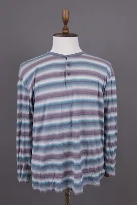 MISSONI UOMO Multicolor Striped Henley Knit Sweater Size 54 • $157.49