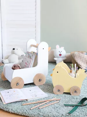 Kid Toys Storage Chest Wooden Box Book Cart Storage Box Nursery Room Decoration • £8.99