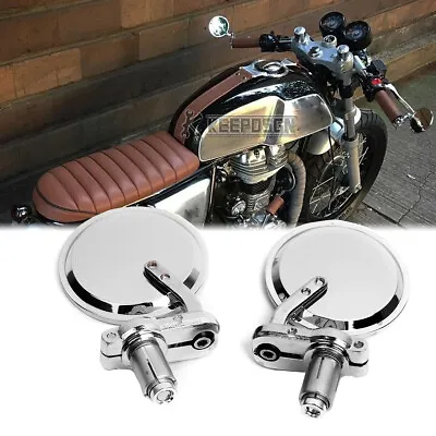 Round Motorcycle 7/8  Bar End Mirrors Chrome For Honda Suzuki Triumph Kawasaki • $22.80