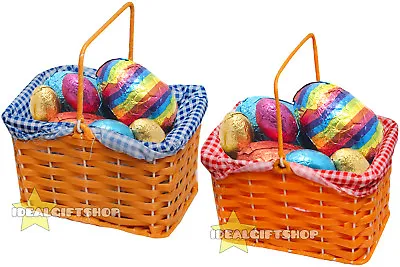 £8.99 • Buy Easter Egg Hunt Basket Event Accessory Plastic Wicker Gingham Hamper Rabbit Fun