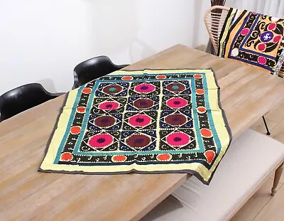 Suzani Uzbek Embroidered Table Cover 3.08' X 3.54' VINTAGE FAST Shipment 15417 • $149