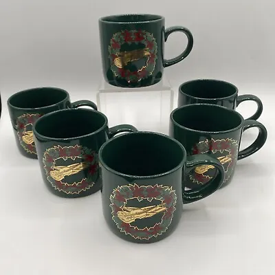 Vintage Christmas Coffee Mugs With Wreaths A Violin And Sheet Music Set Of 6 • $40