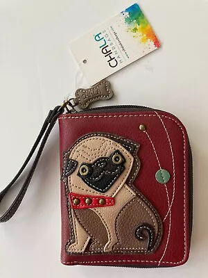 Chala Pug Wristlet Wallet Purse Dog Lovers Maroon NEW With Tags • $27.99