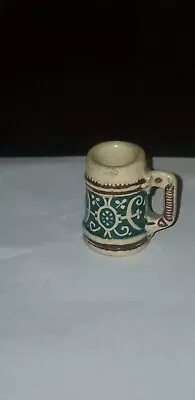 Antique German Dollhouse Miniature Pottery Stoneware Teal Brown Tan Tankard Mug • $19.99