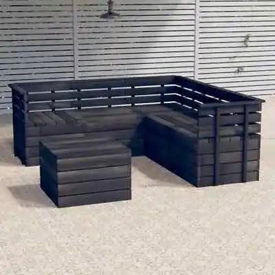 6pcs Garden Pallet Lounge Set  Pinewood Dark Grey Relax Furniture • £641.34