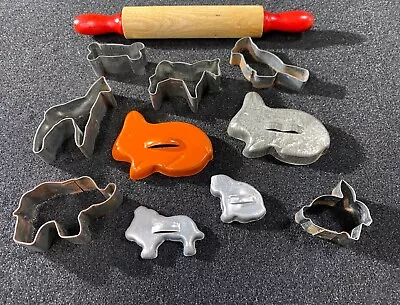 Vintage Lot Of 10 Minature Cookie Cutters Child Size + Rolling Pin • $15