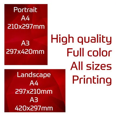 Poster Printing Colour 200 Gsm Satin Paper  A3 / A4 Size ( Set Of 10 ) • £9.99