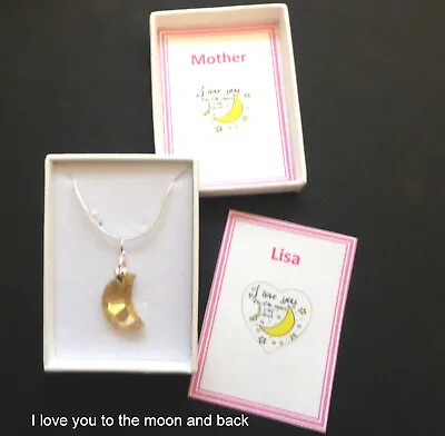 I Love You To The Moon And Back Crystal Necklace Gift Personalised Box & Card • £5.75