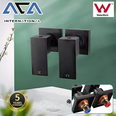 ACA Black Square Bath Shower Taps Wall Basin Mixer 1/4 Turn Hot Cold Watermark • $55.90