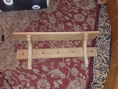 SOLID OAK Shaker Peg Rail  Vintage Style Wooden Coat Hooks Rack And Shelf • £50