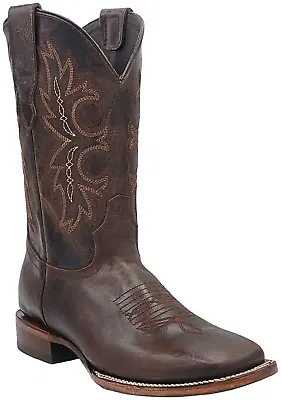 Men Genuine Leather Western Wide Square Toe Brown Boots  - Handcrafted Quality • $79