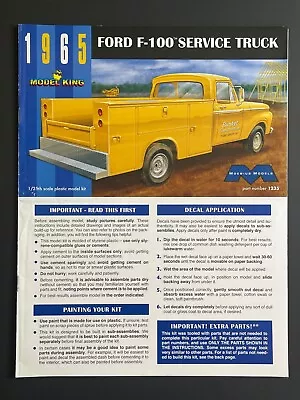 Moebius - 1965 Ford F-100 Service Truck - Original Model Kit Instruction Sheet • $12