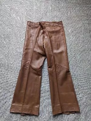 Vintage 1970s Bell Bottoms LAMBSKIN Leather Pants 36x30 Boho DISCO Flare HIPPIE • $224.95