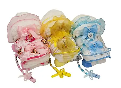 Baby Nappy Cake Basket/hamper New Born Maternity Leave Shower Christening Gif • £16