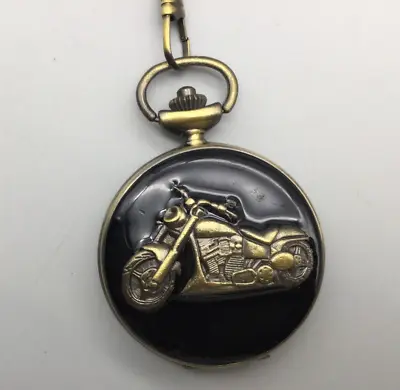 Vintage Benrus Motorcycle Pocket Watch Men Black Gold Tone Chain New Battery • $42.49
