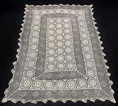 Beige 100% Cotton Handmade Fine Crochet Lace 54x72  Tablecloth Vintage Rectangle • $45