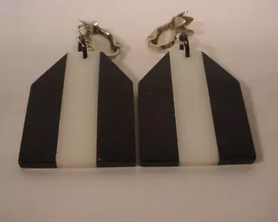 Vintage Retro Art Deco Black And White Acrylic  Earrings 1960s #6 • £28.94