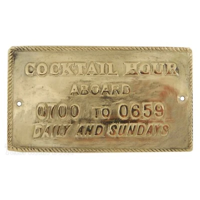 $24.95 • Buy Cocktail Hour Aboard Plaque Sign Polished Solid Brass Nautical Boat Beach Decor 