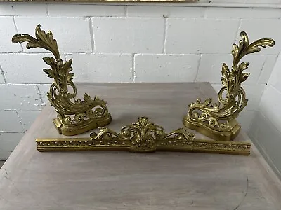 VTG - French Rococo Baroque Style Brass Andirons Chenets Fender Set By La Maison • $425