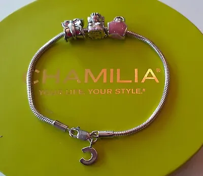 Miss Chamilia 925 Silver  15 Cm Bracelet & 3 Charms & Box • £25