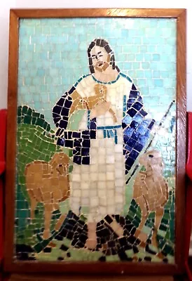 Antique Religious Catholic Christian Jesus Shepherd Tile Mosaic Wall Art Vintage • $175