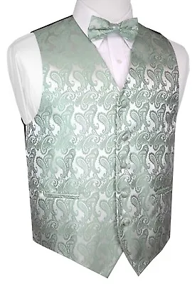 Men's Sage Paisley Formal Dress Tuxedo Vest & Bow-tie Set. Wedding Prom • $22.89