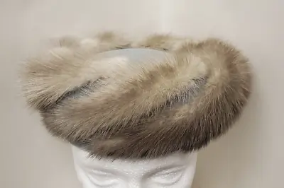 Vintage Coralie Ladies Mink Fur Hat Light Blue Velvet Swirl Design Union Made • $10.99