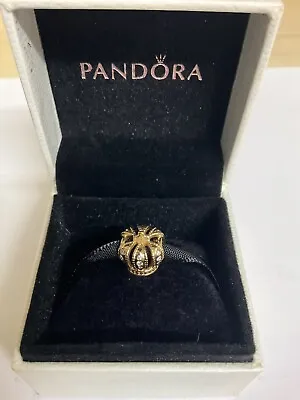 14ct Gold Pandora Charm Crown With Diamonds Retired G585 ALE Boxed • £550