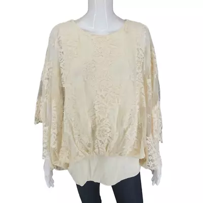 The Muses Closet Lace Top W Yummy Knit Lining Large Sz Ivory Modern Tee Shirt • $22.45