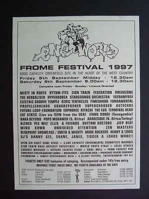 Rare Original 1997 - FROME ONE WORLD FESTIVAL - Music Press Advert / Mini Poster • £1.99