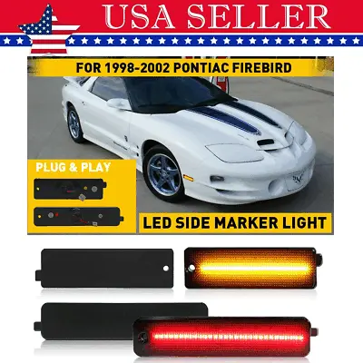 4x Smoke LED Front & Rear Side Marker Lights For 98-02 Pontiac Trans Am Firebird • $36.99