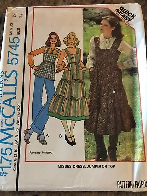 🌺  1977 McCALL'S #5745 - LADIES RETRO TIERED DRESS - JUMPER & TOP PATTERN 12 FF • $18.99