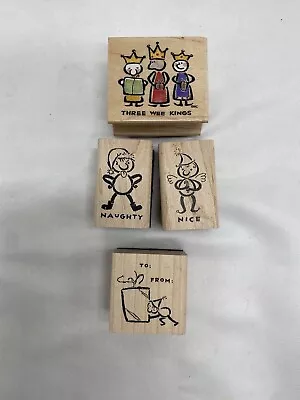 Naughty Nice 3 Wee Kings Elf Rubber Stamps All Night Media Set Of 4 Holiday • $4