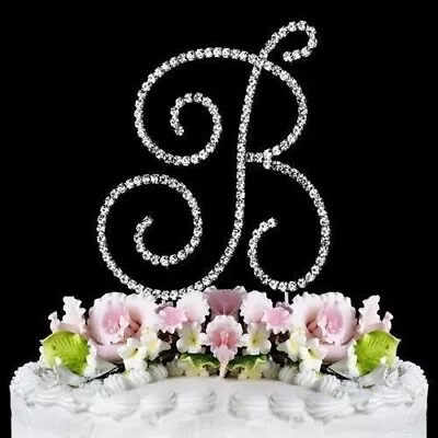 Full Crystal Silver Wedding Cake Toppers LARGE Monogram Letter Cake Initial B • $9