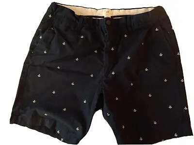 H&M Mens Navy Blue Palm Tree Pattern Shorts Size 36 Casual Travel Summer  • $22.95
