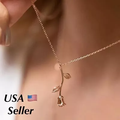 Rose Flower Pendant Necklace I Love You - 3 Colors Girlfriend Wife Gift N90 • $8.99