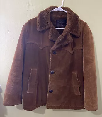Vintage 70s Oakbrook Sears Brown Lined Corduroy Heavy Coat Jacket Men Sz 40. • $19
