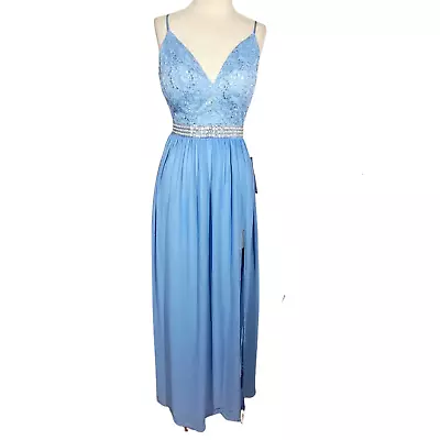 Blue Beaded Maxi High Slit Dress Size 5 New With Tags  • $56.25