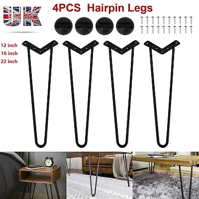 £15.99 • Buy 4 X Hairpin Legs/Hair Pin Legs Set For Furniture Bench Desk Table Metal Steel UK