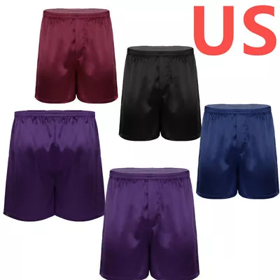 US Sexy Men Frilly Satin Boxers Shorts Silk Lounge Halloween Pyjamas Underwear • $8.45