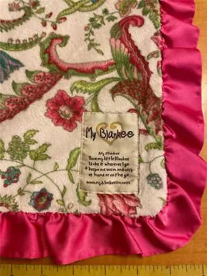 My Blankee Pink Blue Green Flower Baby Security Blanket Lovey Satin Ruffle Trim • $29.97