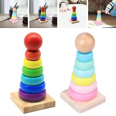 Baby Stacking Toy Color Recognition Fine Motor Skills Rainbow Rings Stacker For • £8.44