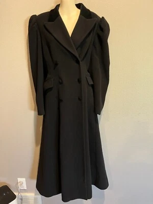 £122.28 • Buy Women's LAURA ASHLEY Black Wool Long Victorian Steampunk Velvet Trim Coat Size 8