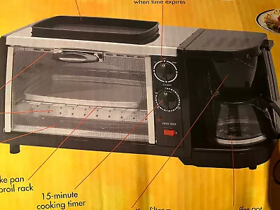 3 In 1 Breakfast Station Machine Drip Coffee Maker Nonstick Griddle Toaster Oven • $80