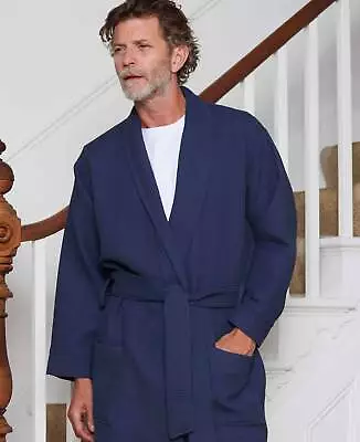 Savile Row Company Men's Luxury Lightweight Navy Cotton Waffle Dressing Gown • £54.95